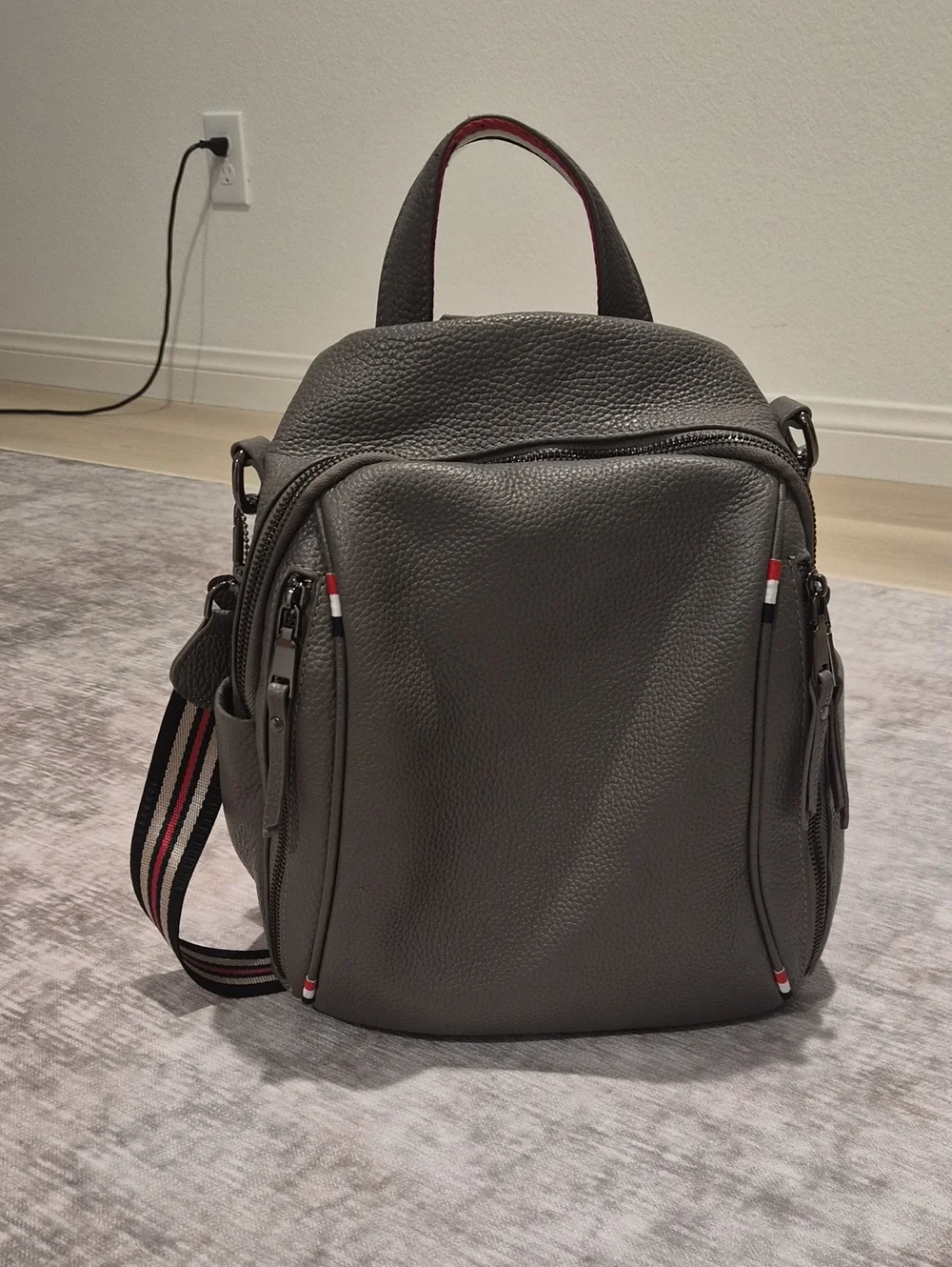 Gray Leather Backpack - Unbranded